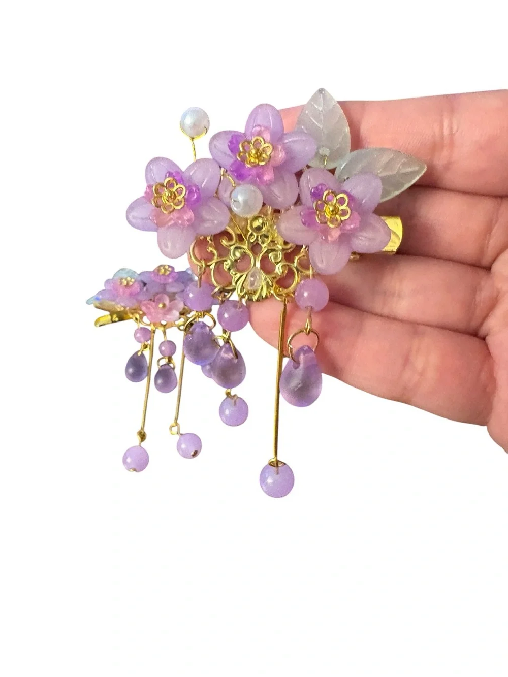 Y2K Floral Hairpin/ Barrettes Set with Gold Accents